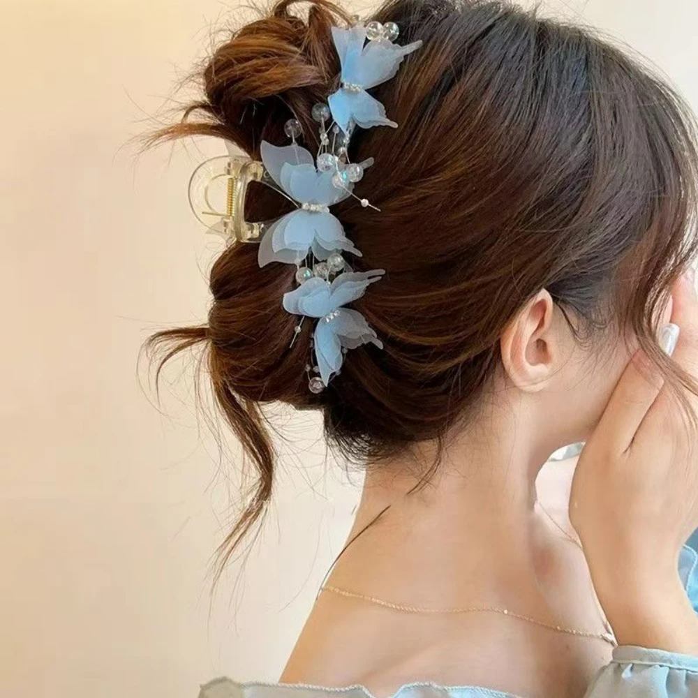 

Butterfly Hair Claw Clips Cute Hair Clips with Pearl Rhinestone Design Large Sweet Claw Clip Fashion Elegant Hair Claw