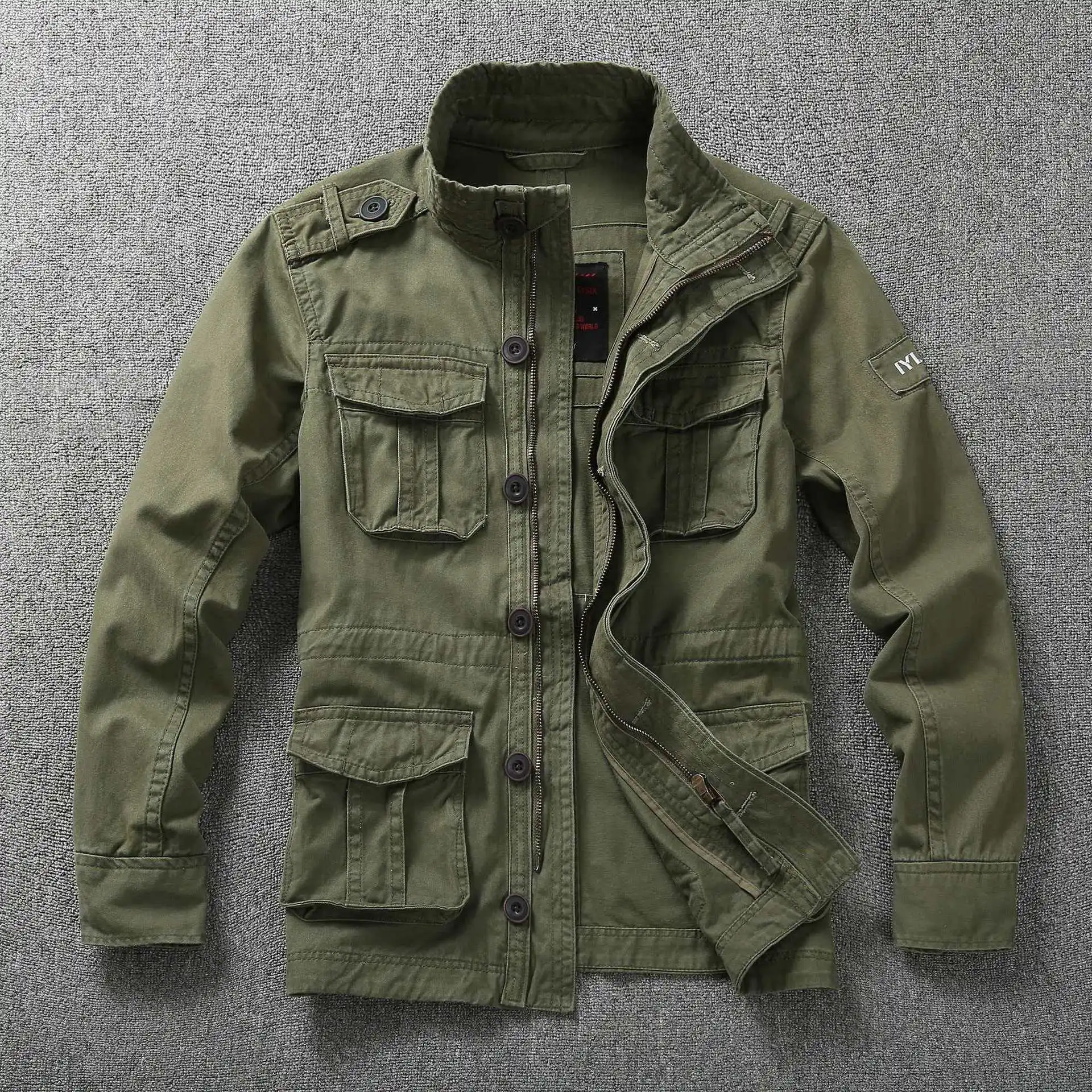 Autumn Men's Military Cargo Jackets with Multi-Pockets Heavyweight Cotton Outdoor Stand Collar Casual Workwear Coats for Man