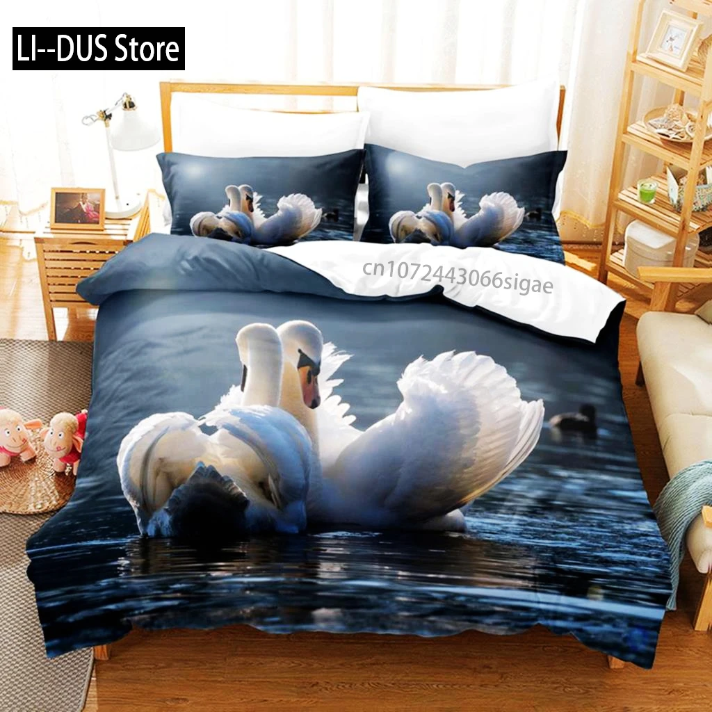 

Swan Duvet Cover Set Twin Swan Bedding Set Microfiber Queen King Size Birds Romantic Style Quilt Cover Wild Animals For Girl Boy