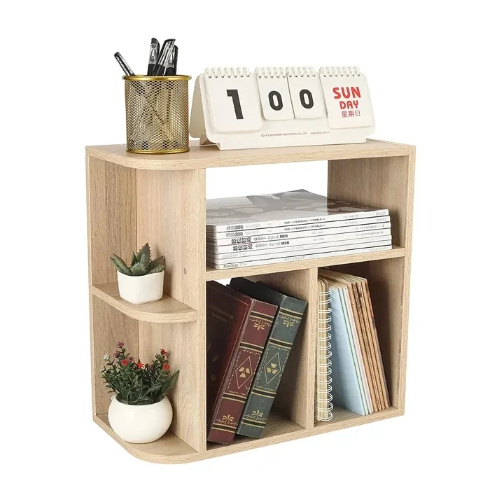 Wood Desk Organizer Desktop Book Shelf Bookcase Storage BookShelves for Tabletop Books Holder Stand