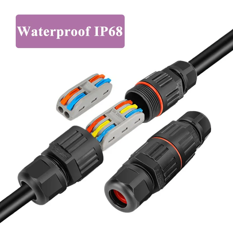 Outdoor Waterproof Cable Connector IP68 2 in 2 out 3 to 3 Wiring Terminal 32A 450V 2 3 Pin Quick Connect Power Wire Junction Box