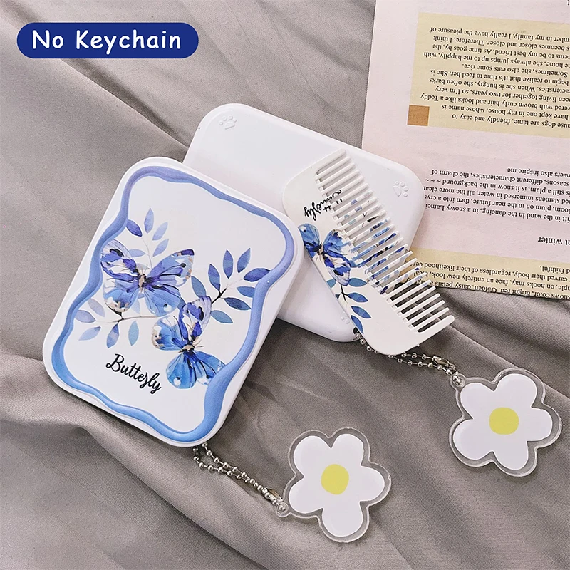 Butterfly Leaves Flip-Top Folding Makeup Mirror, espelho de bolso portátil, espelho retangular com pente, mulheres e meninas