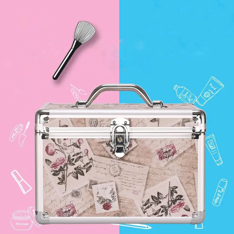 Multi-layer Makeup Aluminum Box, Portable Large-Capacity Cosmetic Bags, Skin Care Products, Makeup Tools Storage Box with Mirror