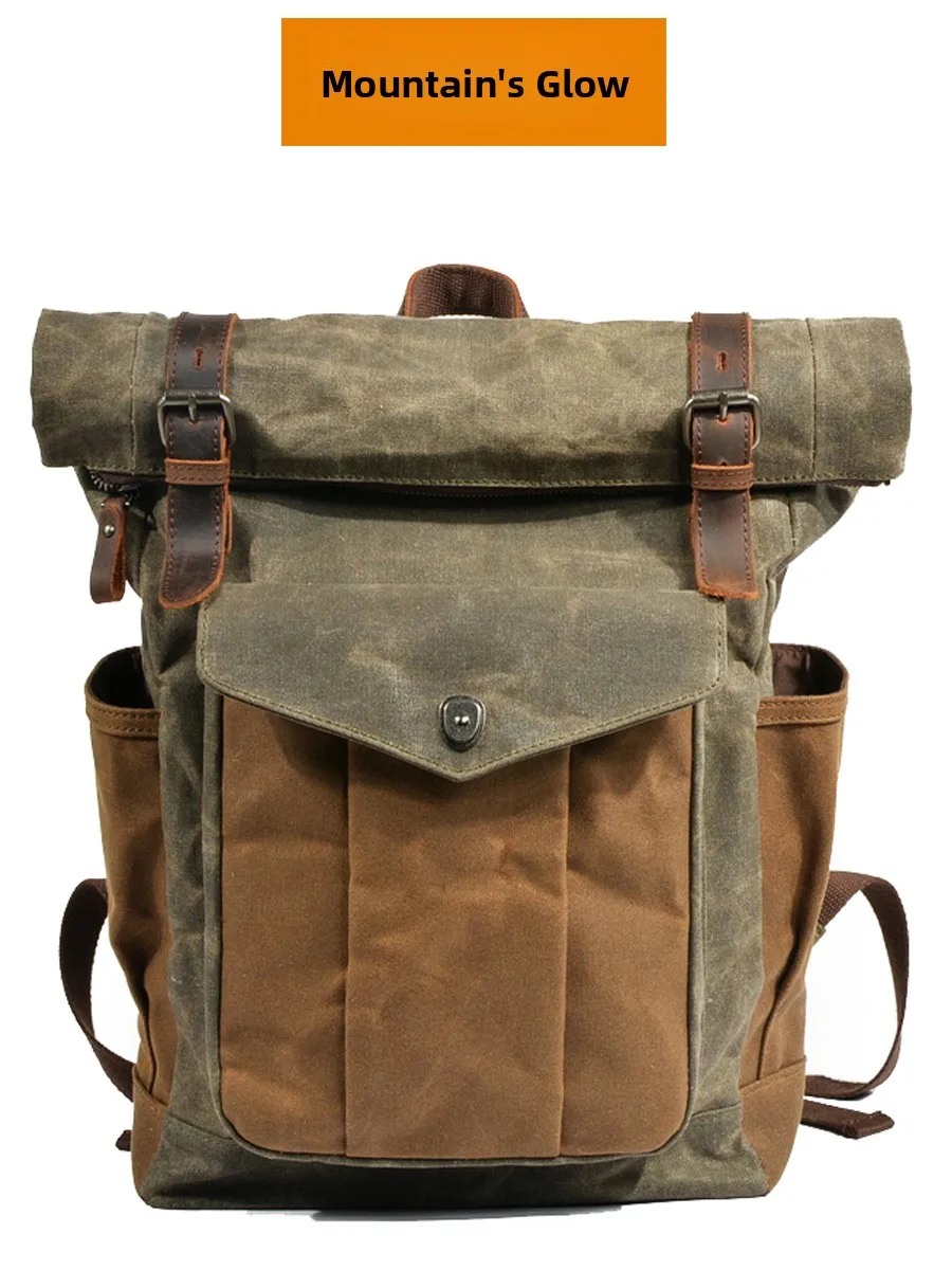 

Oil Wax Canvas Workwear Double oulder Bag ex Casual Leisure Motorcycle Mountain Climbing Travel Bapa for Youth