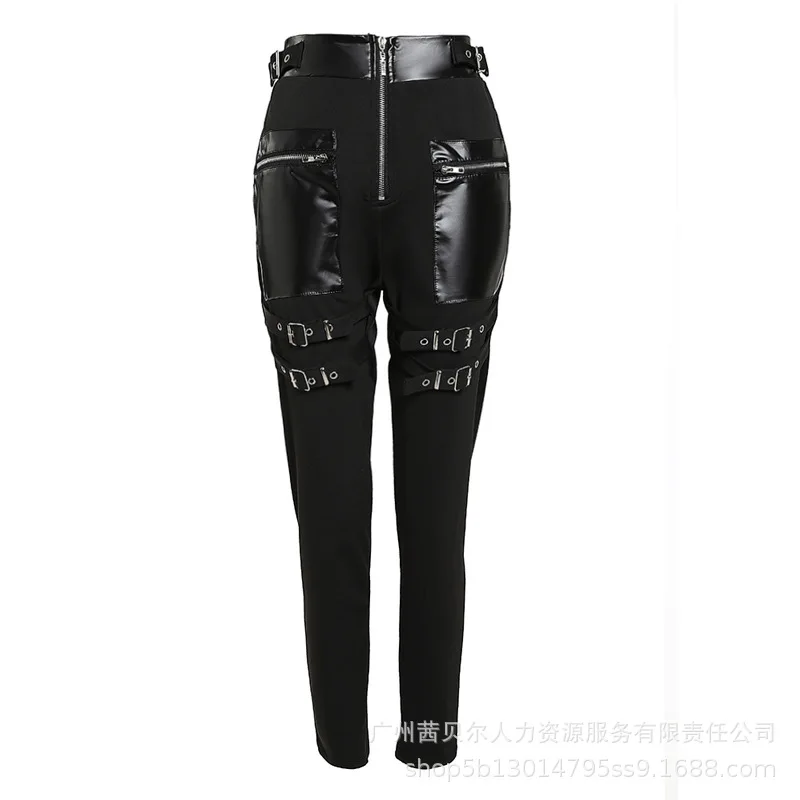 Women Elastic Waist Leggings Pants Sexy Mesh Stitching Party Club Stretch Zipper Lace Patchwork Solid Color Trousers Street