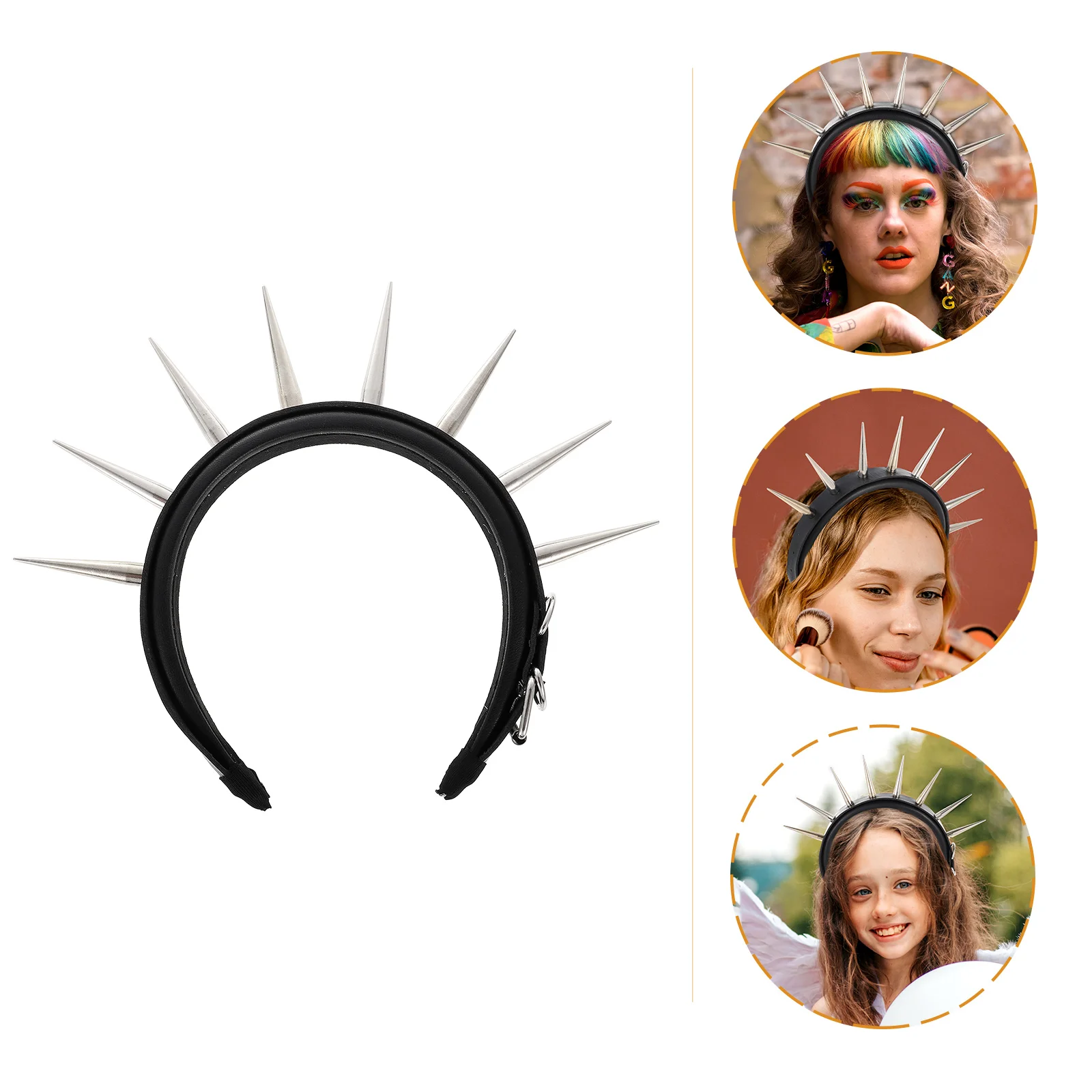 

Black Spikes Headband Rivets Design Punk Party Accessories Metal Hair Band Studded Hoop Decor Prop Halloween Cosplay Events