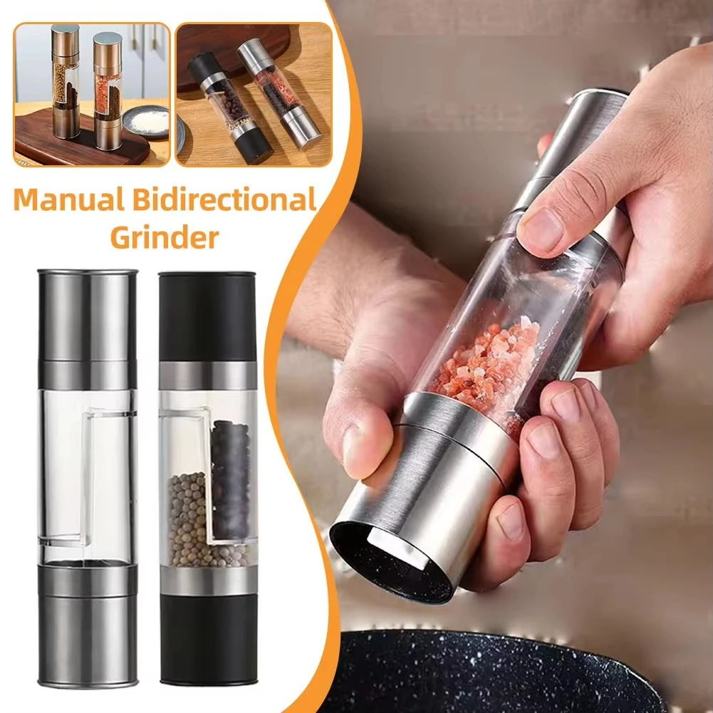 Salt And Pepper Grinder  2-in-1 Dual Chamber Pepper Mill Adjustable Ceramic Blades Salt and Pepper Grinder System All-in-One Kit