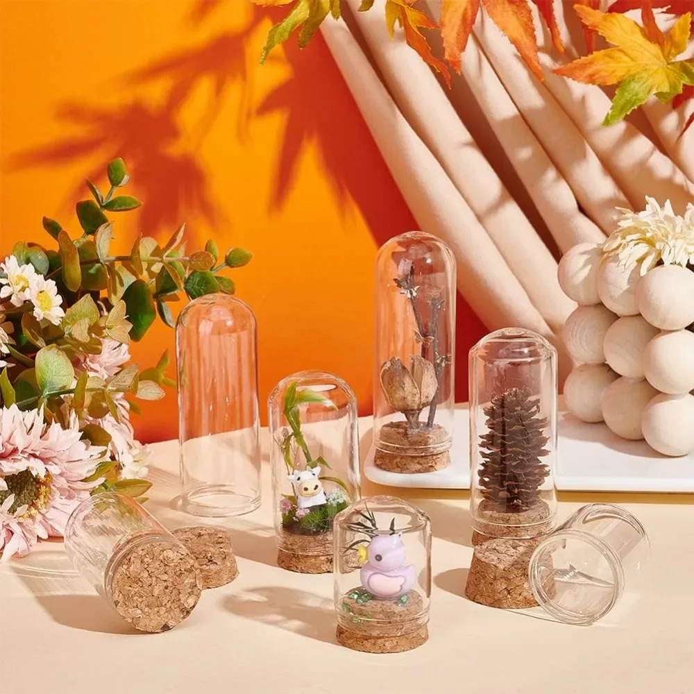 PH PandaHall 8pcs Cloche Bell Jar 4 Sizes Glass Display Dome with Cork Base Mini Glass Bottles Dome Decorative Jars Display Case