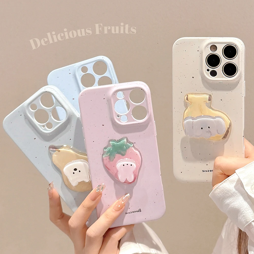 INS Cute Rabbit Cartoon Animals Phone Cases for IPhone 16 15 14 Pro Max 13 Lovely Strawberry Fruit Soft Fashion Back Cover Case - Image 2