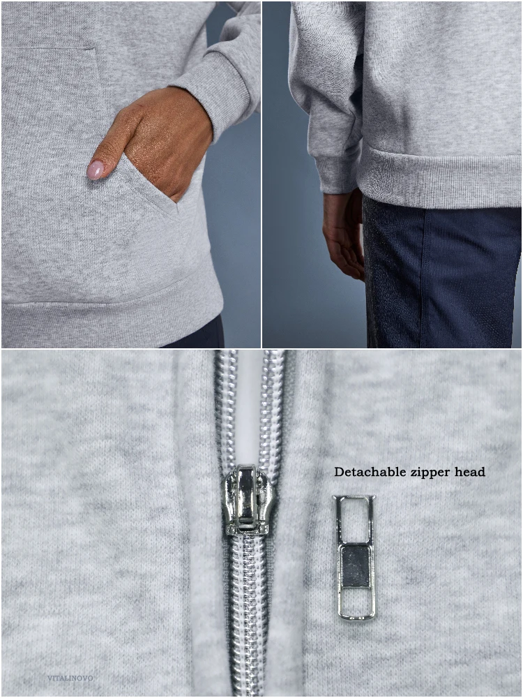 VITALINOVO Damen-Herbst-Kapuzenpullover mit Reißverschluss, Sweatshirts, Fleece-gefütterte Winterjacke mit Kapuze und Kordelzug, locker sitzende Trainingsjacken, Oberteil – Detail 7