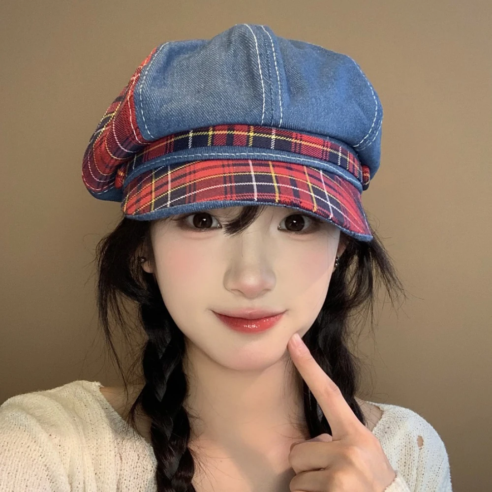 HT4853 Berets für Frauen Neue Frühling Sommer Herbst Zeitungsjunge Mütze Plaid Künstler Maler Baskenmütze Hut Weibliche Achteckige Kappe Dame Baskenmütze Kappen – Detail 6