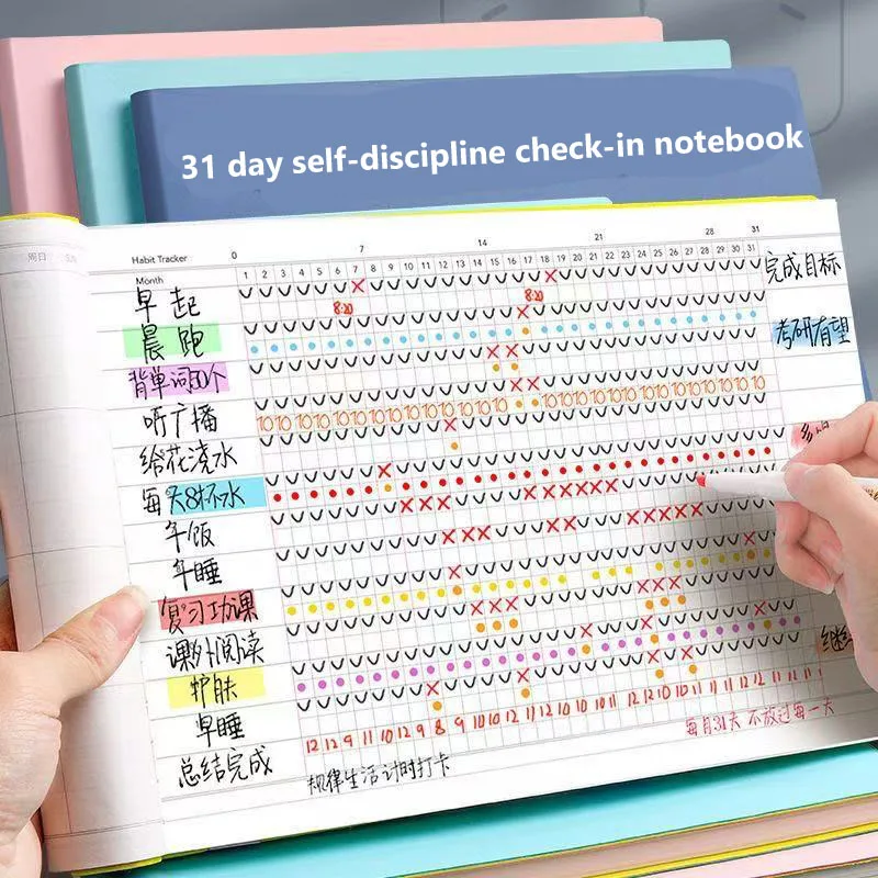 Selbstdisziplin-Check-in-Notizbuch, Notizblock, 30-Tage-Arbeitsplan, Zeitmanagement, Planer, Notizbücher, Schreibblöcke, Büro, Schulbedarf – Detail 1