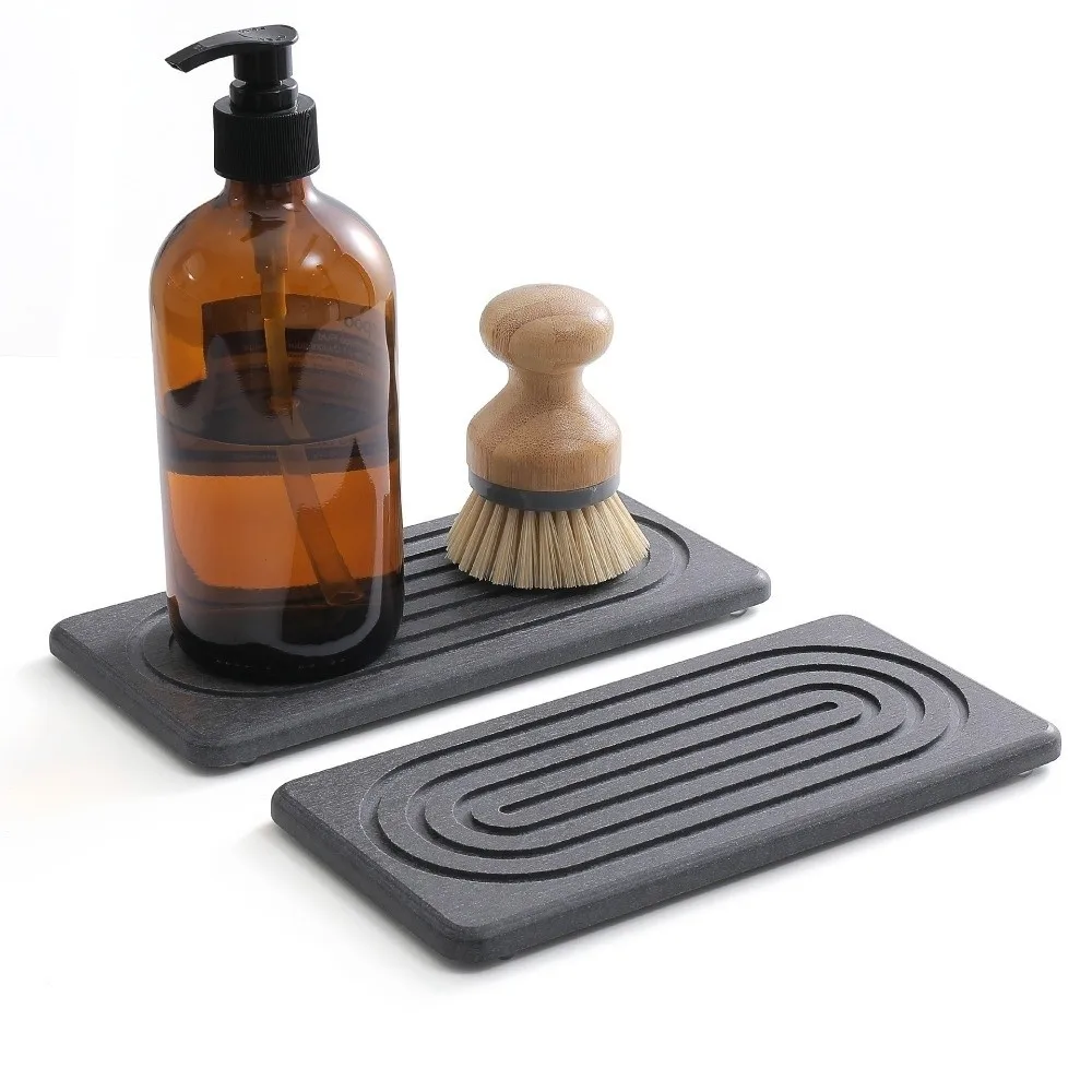 Rectangular Diatom Mud Sink Tray Non Slip Groove Design Quick Drying Sink Mat Molds Resistant Water Absorbent Diatomite Coasters