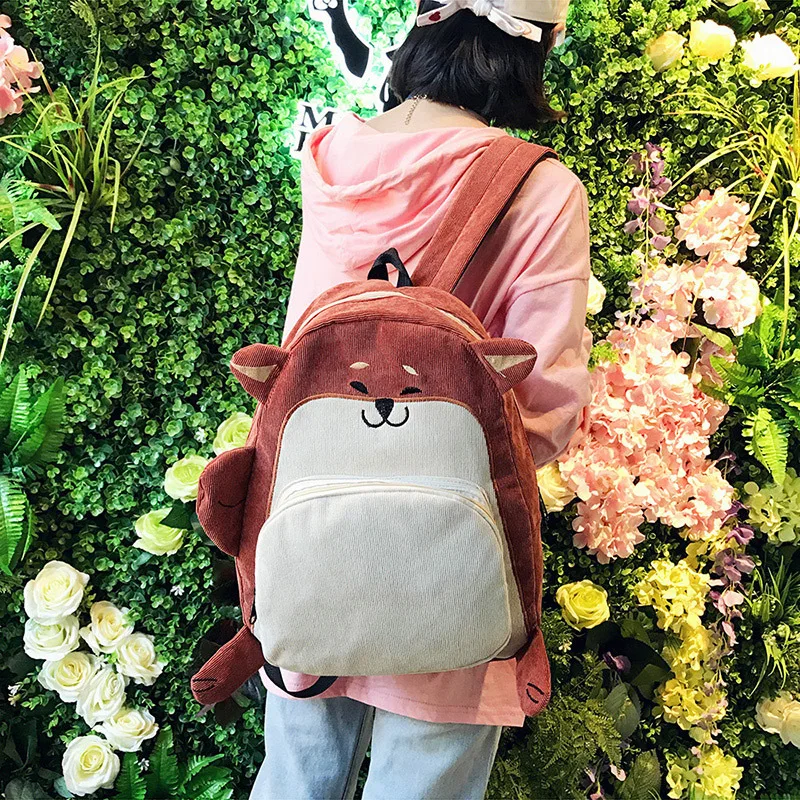 Mochila escolar bordada, campus escolar para meninas, harajuku, mochila moderna Ulzzang, mochila fofa de desenho animado de veludo