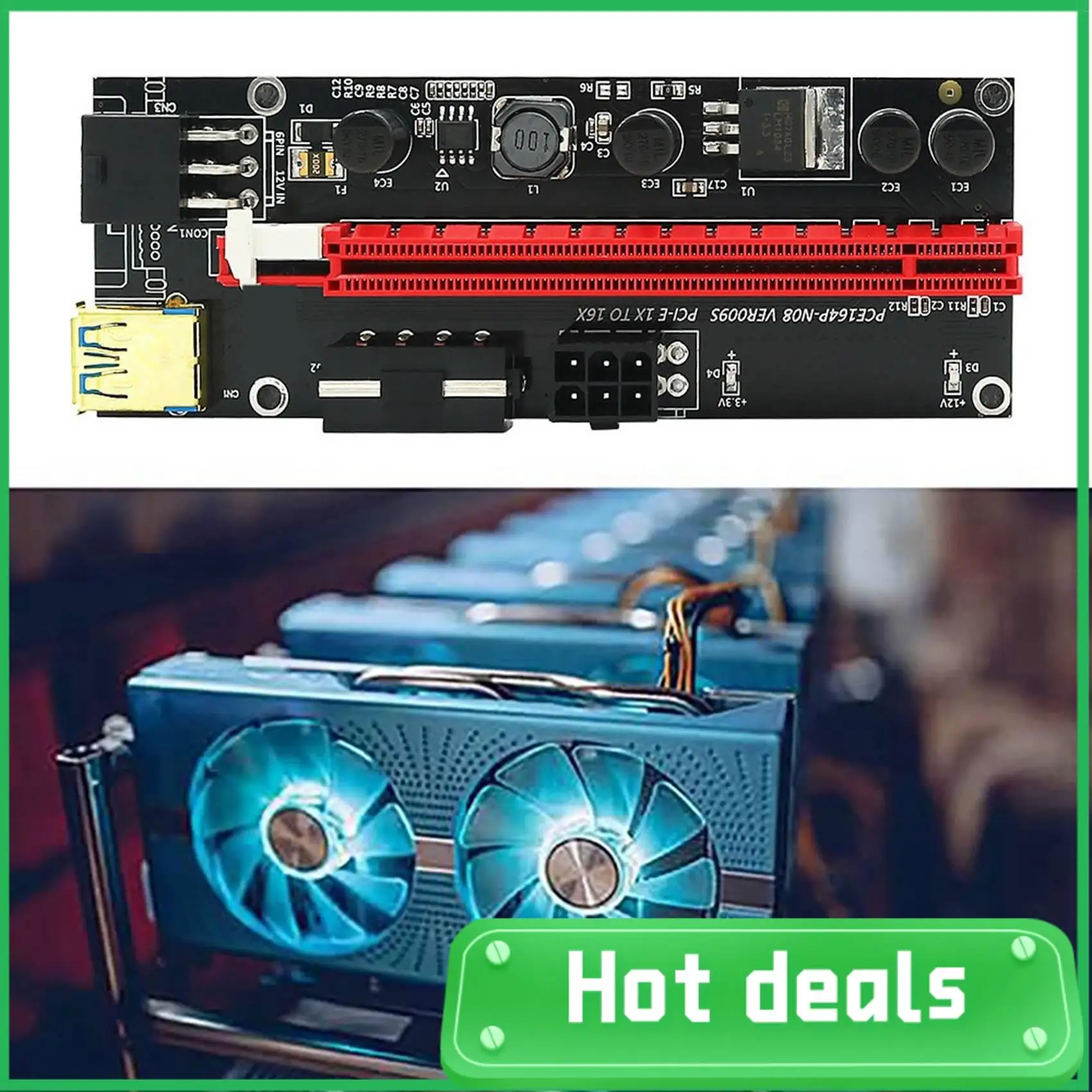

New Version Horizontal Installation 009S Plus PCI-E 1X To 16X Extender Adapter With Blue Flash LED For BTC Miner