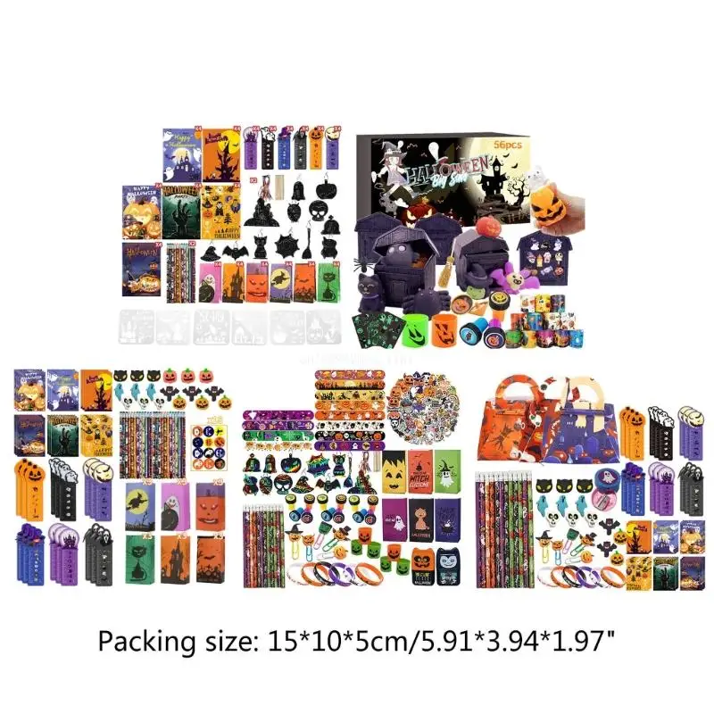 Conjunto brinquedos para lembrancinhas festa Halloween para crianças, conjunto presente papelaria para sala