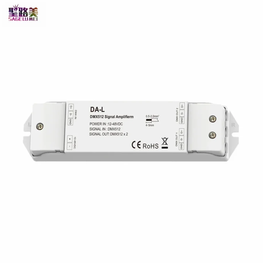 

DC12V-48V 2 Channels DMX RS-485 Signal Amplifier DA-L 24V 36V 2CH DMX512 Signal Repeater Controller For LED Strip Lights Lamp