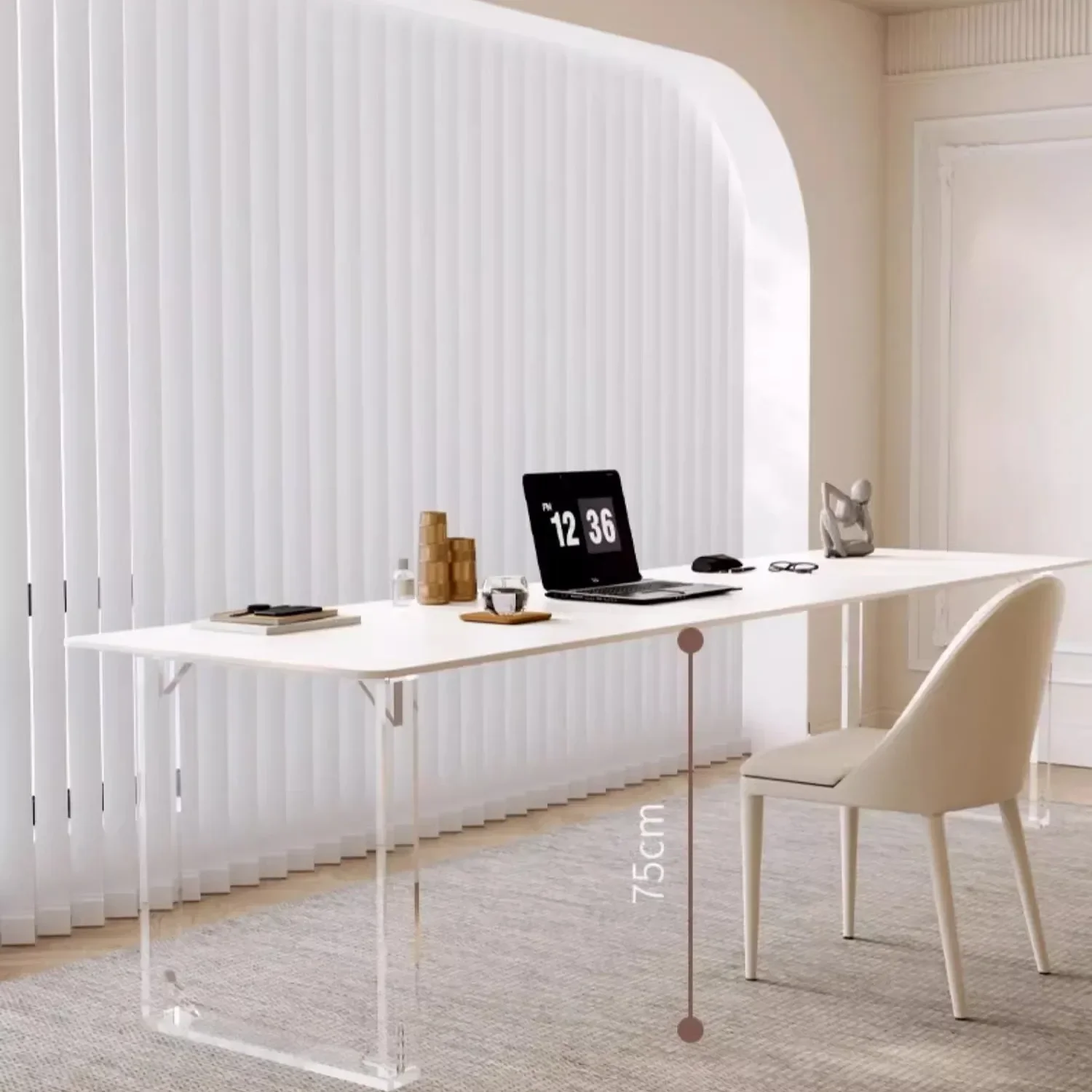 Computer desk, white simple rock slab, suspended desk for household