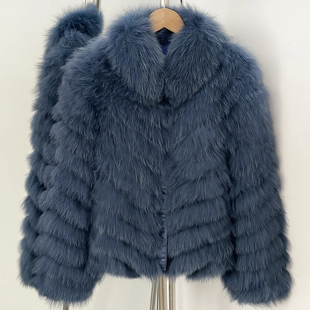 OFTBUY Neue Herbst-Winter-Oberbekleidung für Damen, Wendbare Stehkragen-Jacke aus echtem Fuchsfell, Chevron-Schnitt, kurze, abgeschnittene Naturpelzjacke – Detail 34