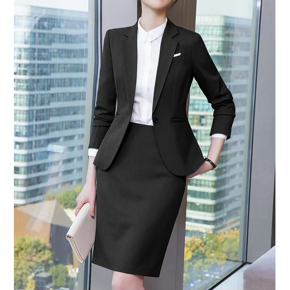 

Women's Two Pieces Set Notch Lapel One Button Dress Solid Color Fashion Work Casual Formal Office Lady Suits (Blazer+Skirts)