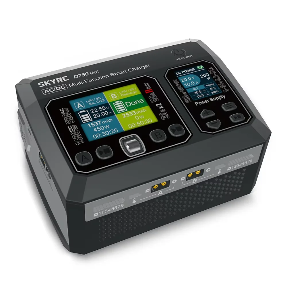 SKYRC D750 MIX Charger AC500W DC1600W Dual Output AC/DC Smart Charger Charger 8S Lipo For LiPo/LiFe/Li-ion/LiHV/NiMH/NiCd/Pb