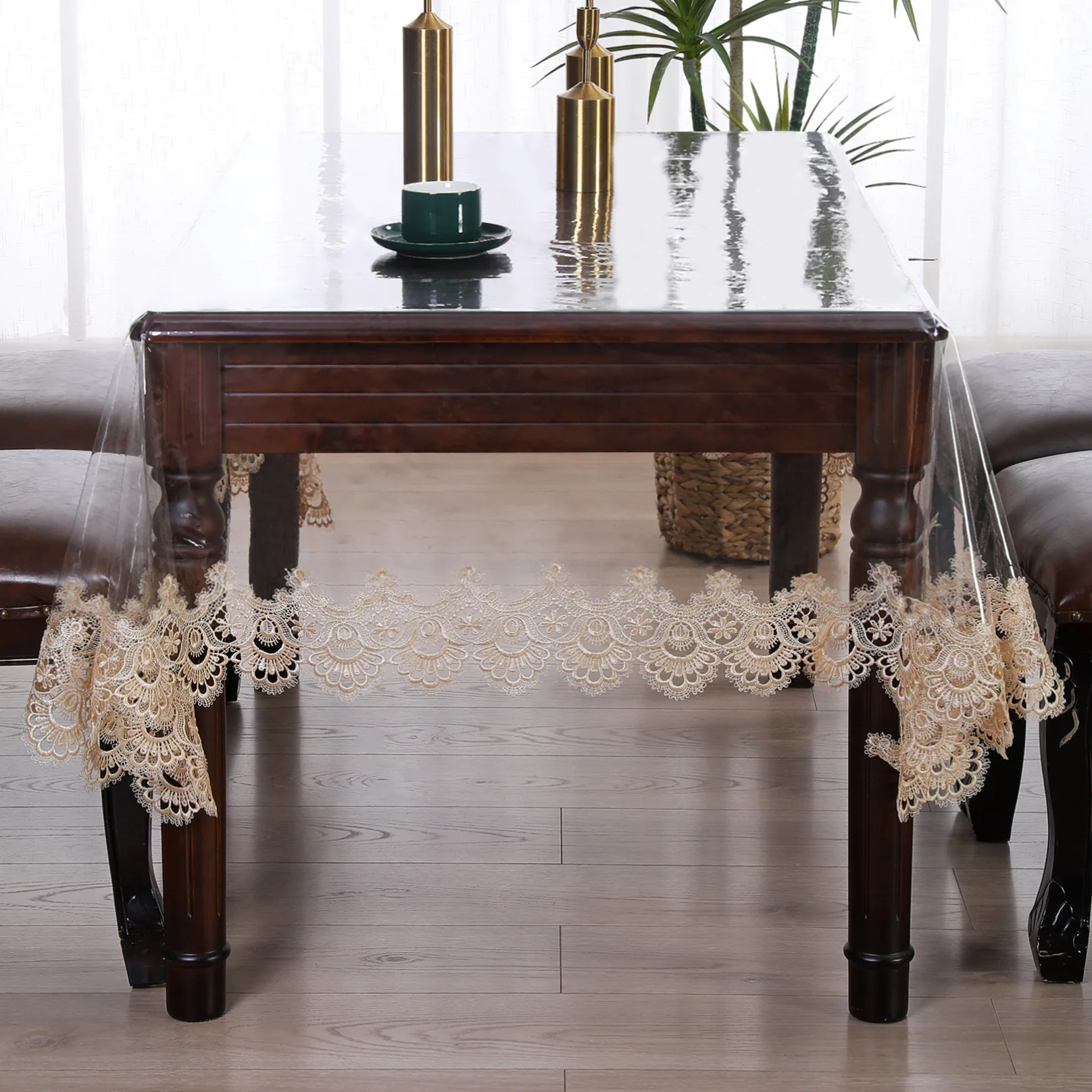 Waterproof Tablecloth PVC Transparent Soft White Lace Embroidered Oil-proof Table Cover Coffee Table Crystal Plate Table Cloth