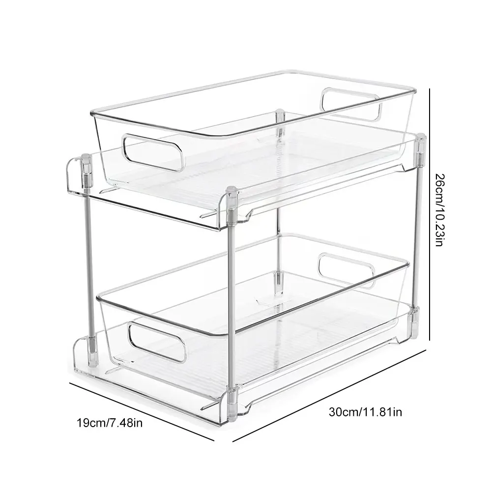 2 Tier Closet Organizer Sliding Cabinet Storage Basket Clear Acrylic Stackable Drawer Bathroom Kitchen Under Sink Organizer Tray