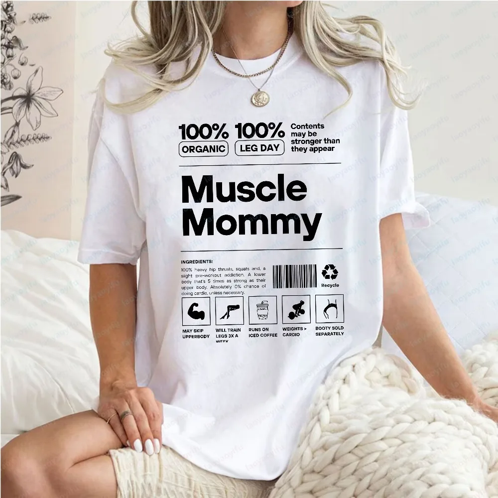 Muscle Mommy Breathable Cotton T-Shirt Funny Gym Label Graphic Tee Workout Mom Casual Tops Vintage Harajuku Clothes for Women