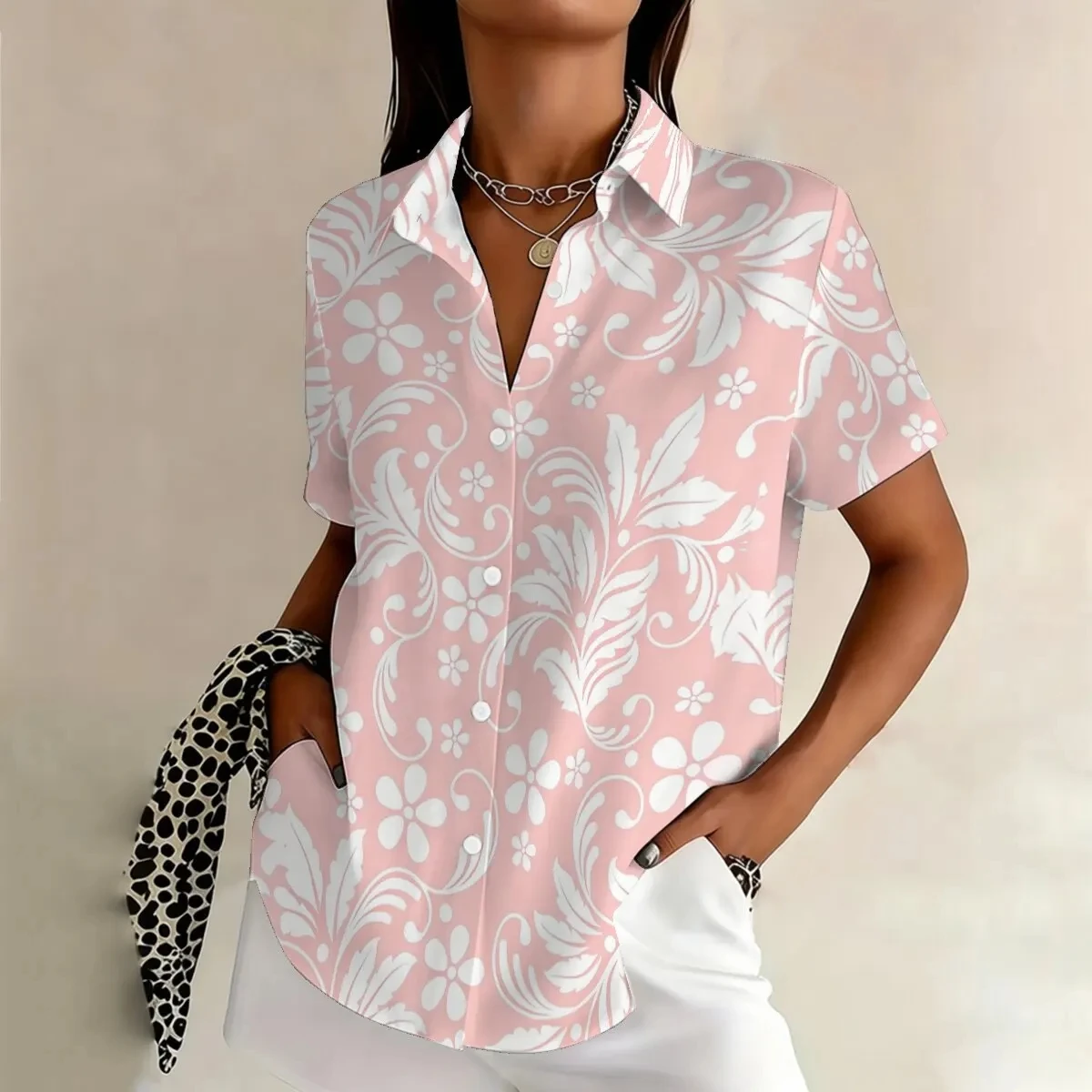 

Summer Blouses Vintage Floral Print Short Sleeve Shirts For Women Casual Beach Vacation Lapel Shirt For Women Clothing