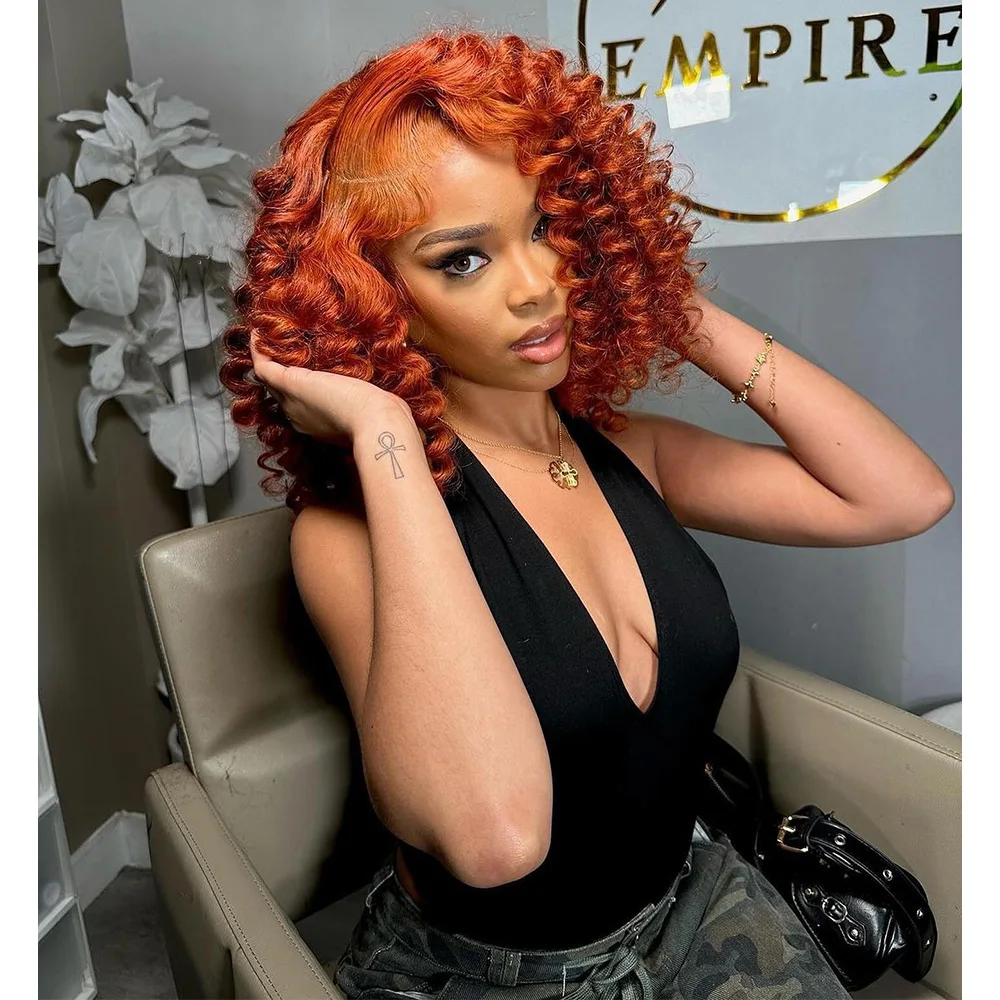 Linhua Hair Curly Wave Ginger Orange Colored 5x5 Lace Wig 13x4 Lace Wigs Remy 13x6 Lace Frontal Wig Preplucked With Baby Hair