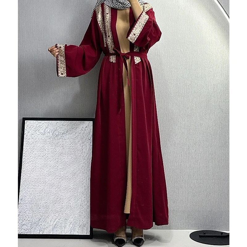 

Ladies Muslim Fashion Loose Batwing Abaya Dress with Crystal Beading and Rhinestone Details long dress