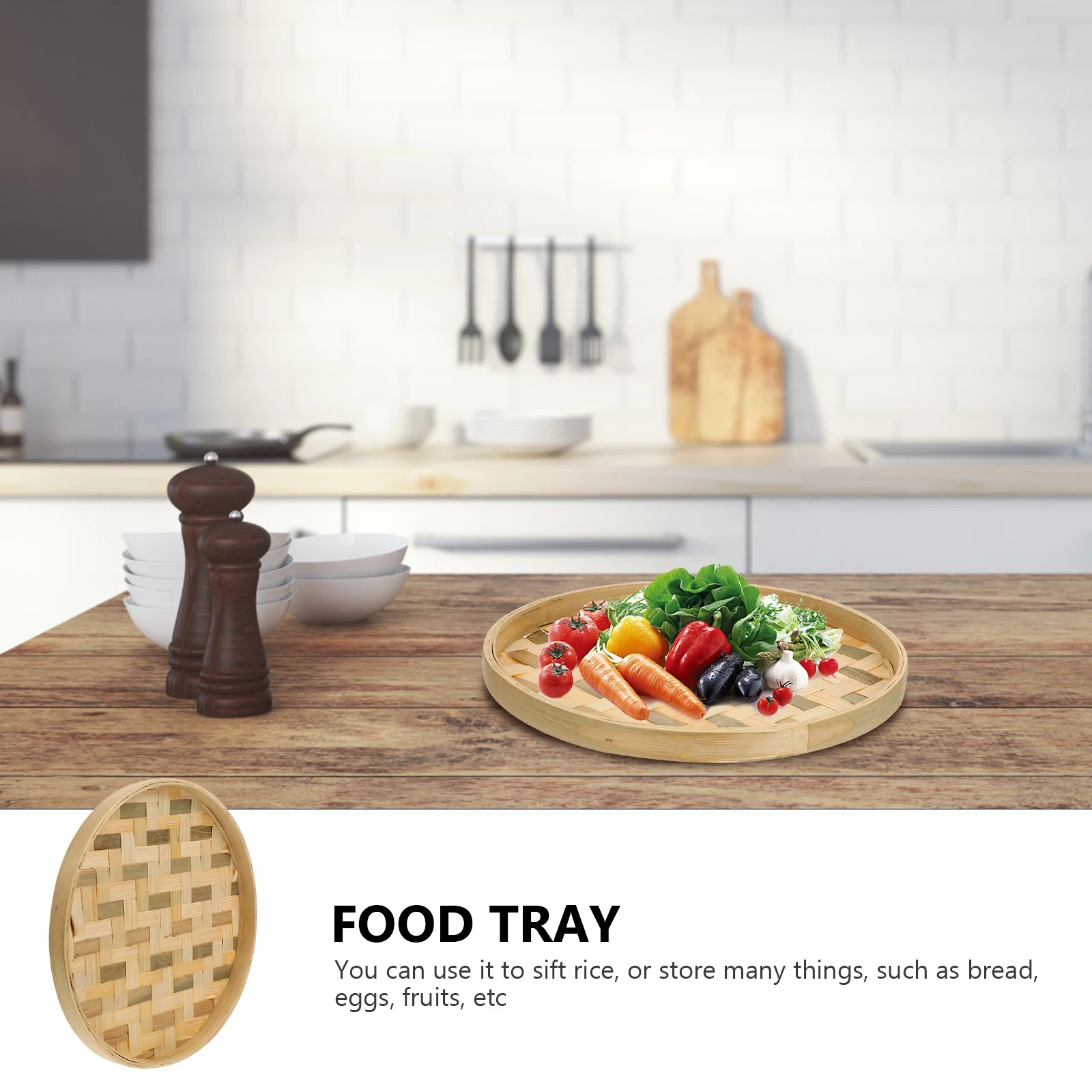 

1pc Bamboo Round Winnowing Basket Hand-Polished Food Drying Sieve Storage Holder Kitchen Cooking Tools Bamboo Storage