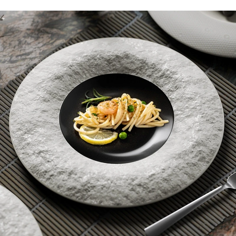 Ceramic Dinner Plate Stone Texture Shallow Pasta Snack Plates Dessert Steak Home Tableware