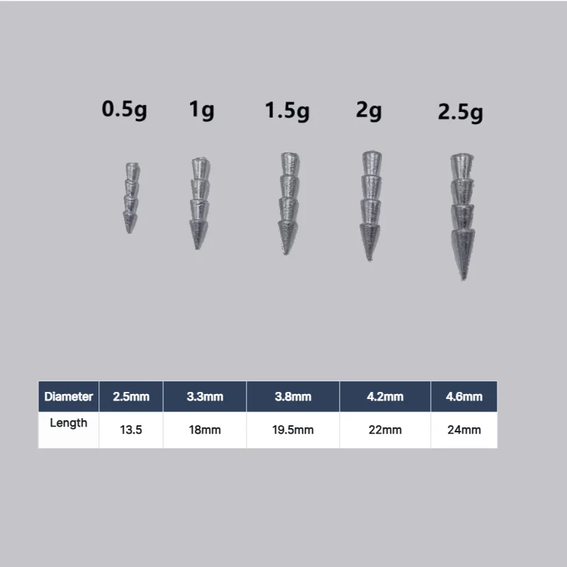 BILLINGS 20pcs Set Long-Cast Die-Cast Lead Weights High-Quality Insertable Weights Compatible with Soft Bait Tackle