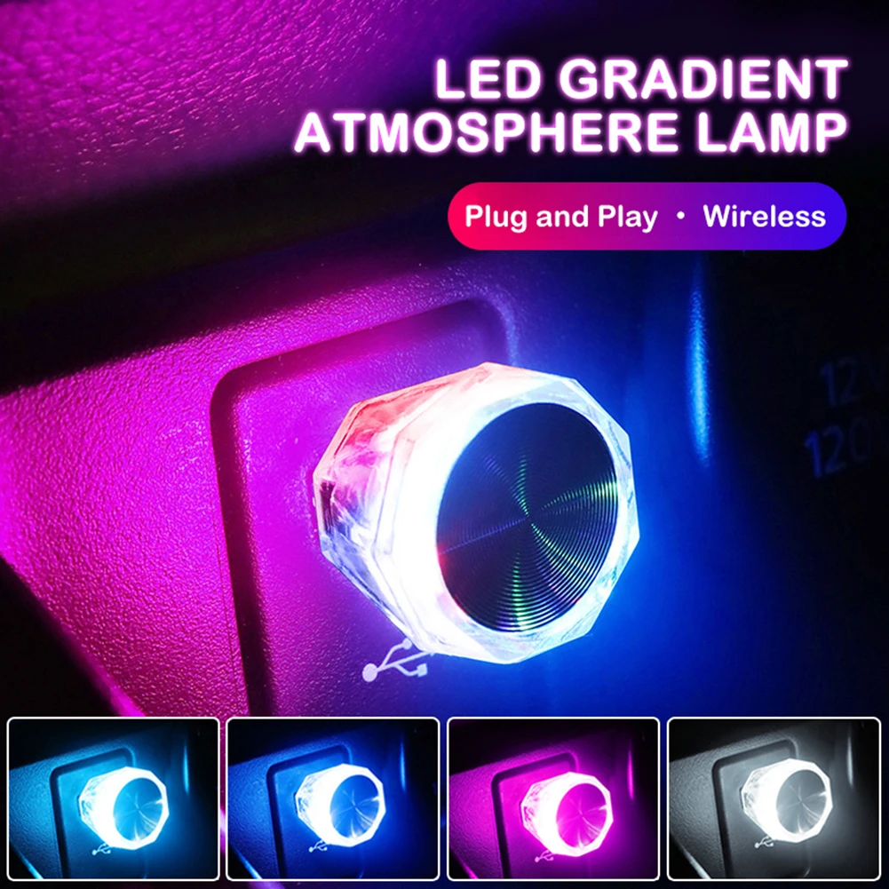 Car Mini USB LED Ambient Light Interior Decorative Lighting Gradient Atmosphere Lamp Portable Colorful Night Light for Home Car