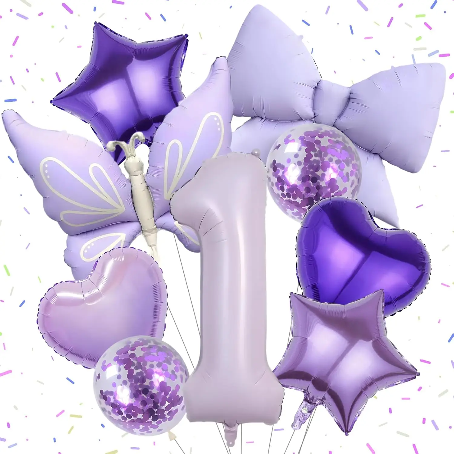 9-teiliges lila Themen-Ballon-Set für Schmetterling, Geburtstagsdekoration, Schleife, Party-Dekoration, Babyparty-Dekoration, Geburtstagszubehör