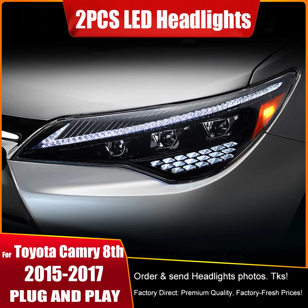 

2pcs LED HeadlightS for Toyota Camry 2015 2016 2017 8th Camry Head Lamps DRL Projector Lens Car Auto Accessories Plug and play