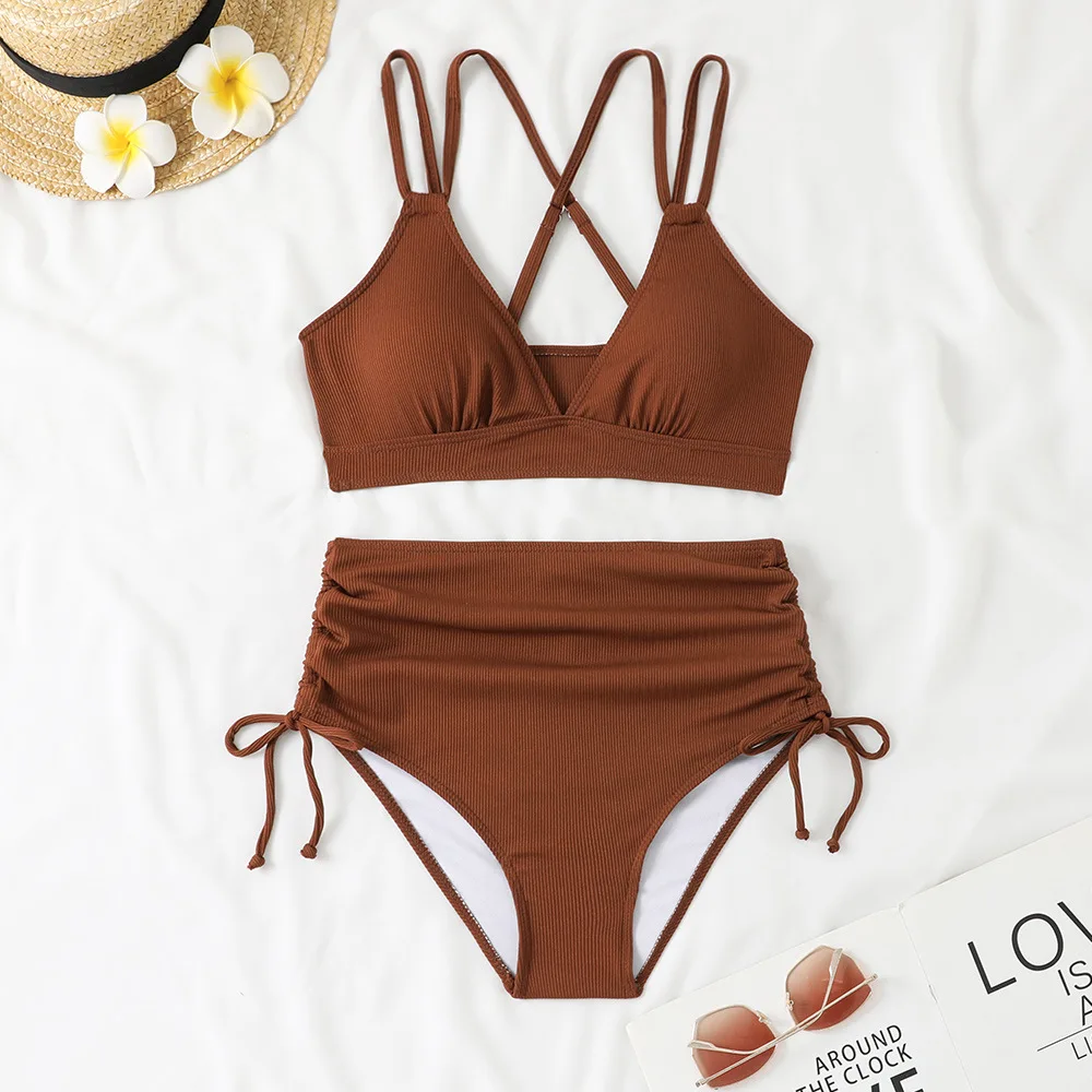 New Sexy Red Bikini 2024 Women Swimwear Female Swimsuit Two Pieces Thong Bikini Set Bather Criss Cross Bathing Suit Beach Wear