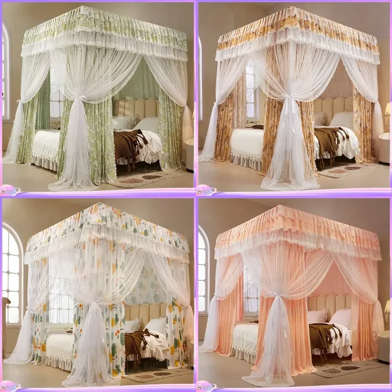 New blackout bed mantle bed curtain door mosquito net princess household integrated floor-to-ceiling dustproof palace-style