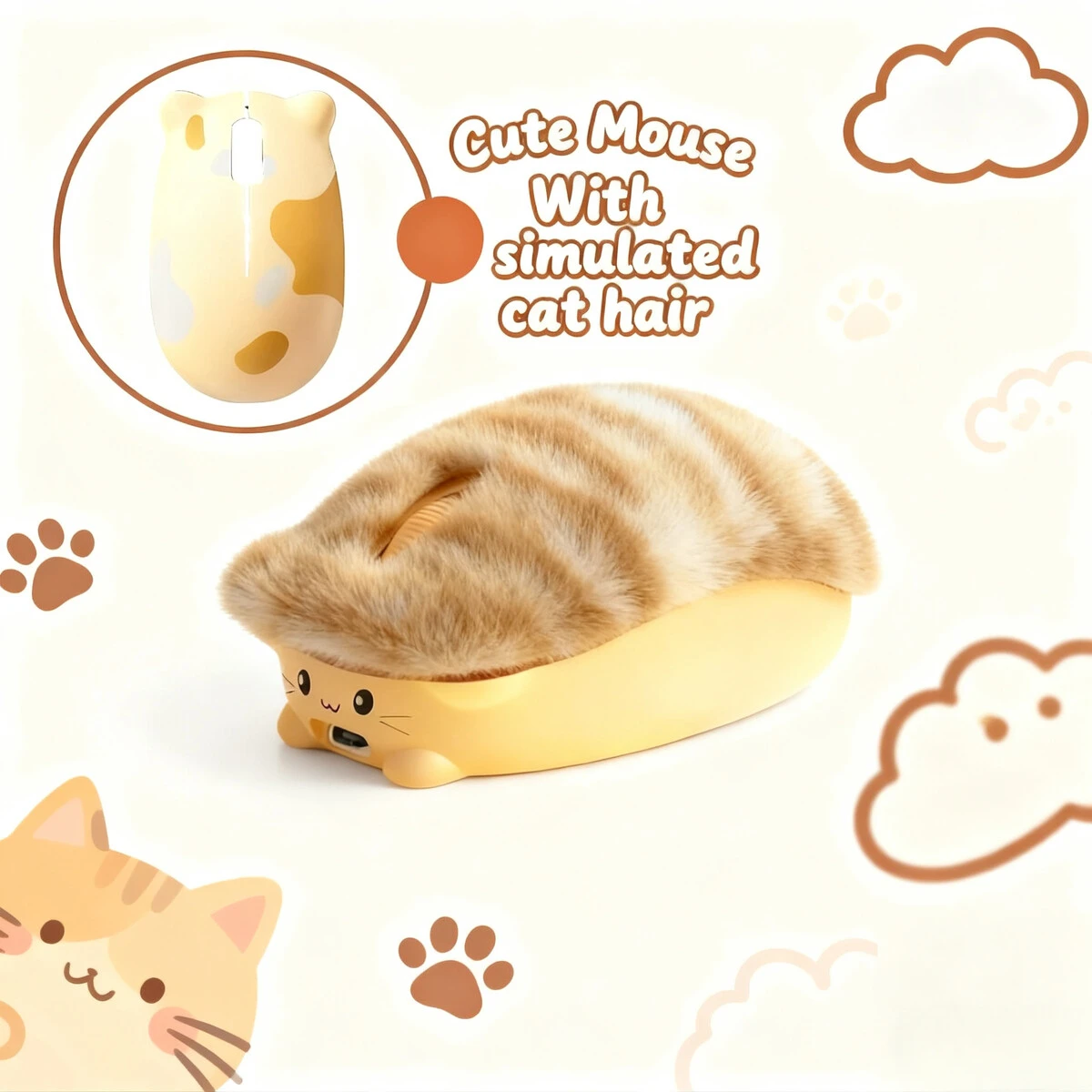 

Kawaii Cat Wireless Bluetooth Dual-mode Mute Mouse Rechargeable Simulated Cat Hair Magnetic Shell Mause For PC Kids Girls Gifts