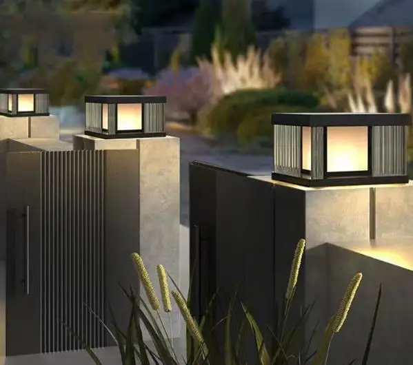 Modern Black LED IP65 Waterproof Stainless Steel Outdoor Post Top Bollard Light Square Design for Garden Pathway