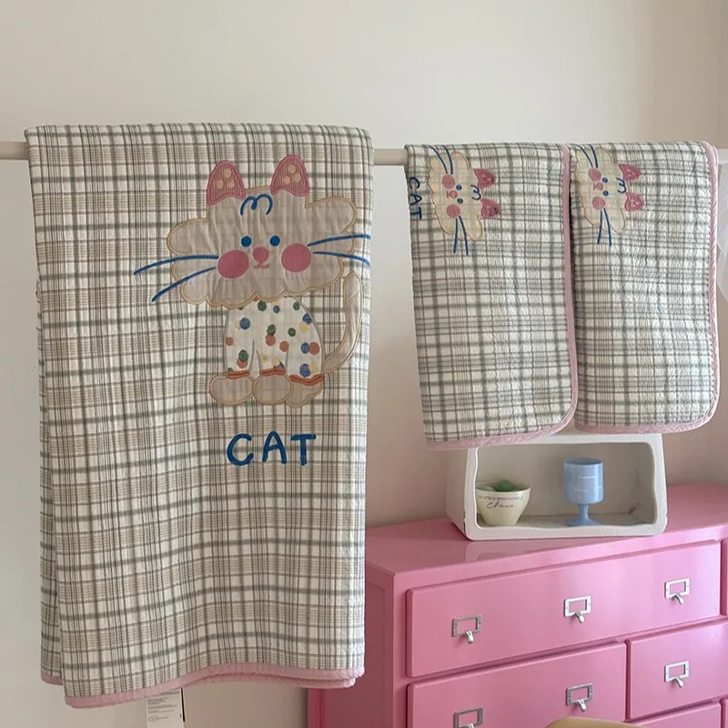 

60S Cotton Kids Quilt Set 3PCS 230x220cm Cute Cartoon Applique Bedspread Coverlet for Boys & Girls Bed All Season