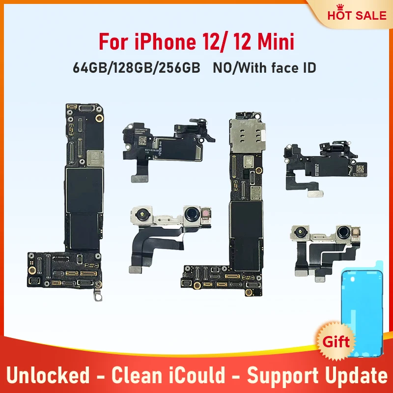 Fully Tested Motherboard for iPhone 12 Mini 64g 128g 256g Unlcoked Mainboard With Face ID Clean iCloud Logic Board