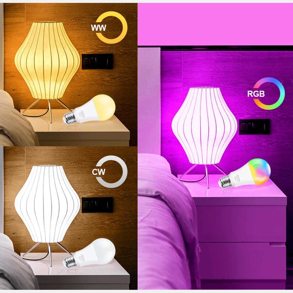 18W 15W WiFi Smart Light Bulb RGB E27 Tuya LED Lamp Work with Alexa/Google Home Voice Control Zigbee 3.0 Version Hub Required