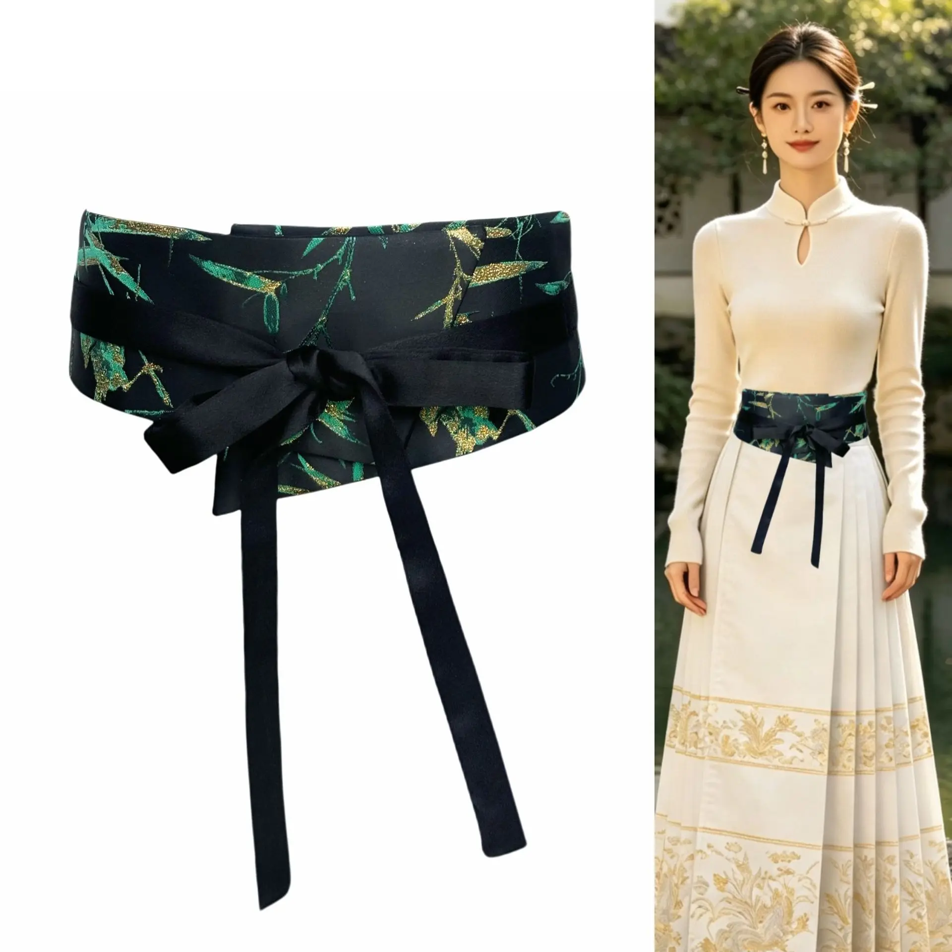 

Vintage Embroidery Corset Belt for Women Waist Cincher for Dresses Shirt Floral Lace-up Clothing Accessory