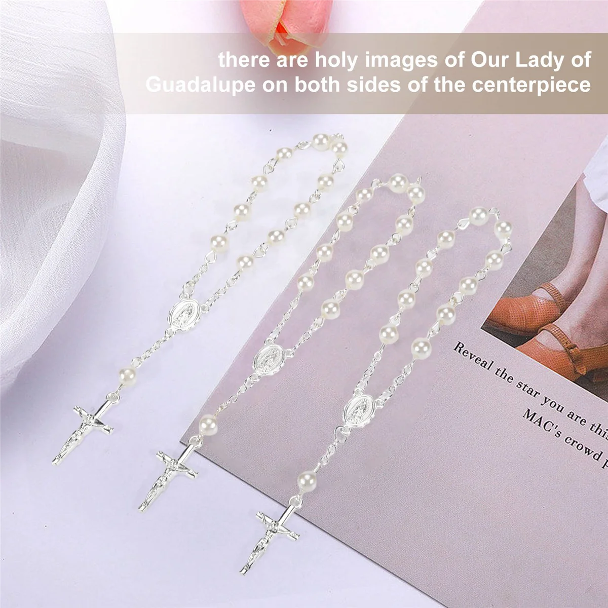 New 30Pcs Baptism Rosary Beads Finger Baptism Rosaries Faux Pearls for Baptism Favors Christening Favors Communion Favors