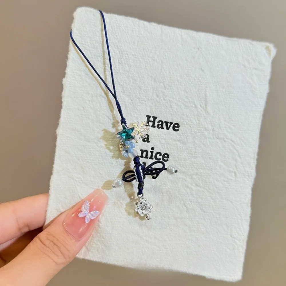 新しい中国風立体蝶結び携帯電話チェーンバッグペンダントキーホルダーアクセサリー花柄織り携帯電話チェーン