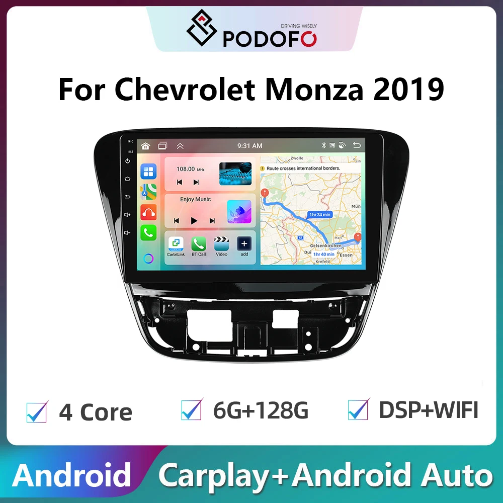 Podofo Android Car Radio For Chevrolet Monza 2019 Carplay Stereo Player Autoradio WIFI GPS Navigation FM/RDS Multimedia Player