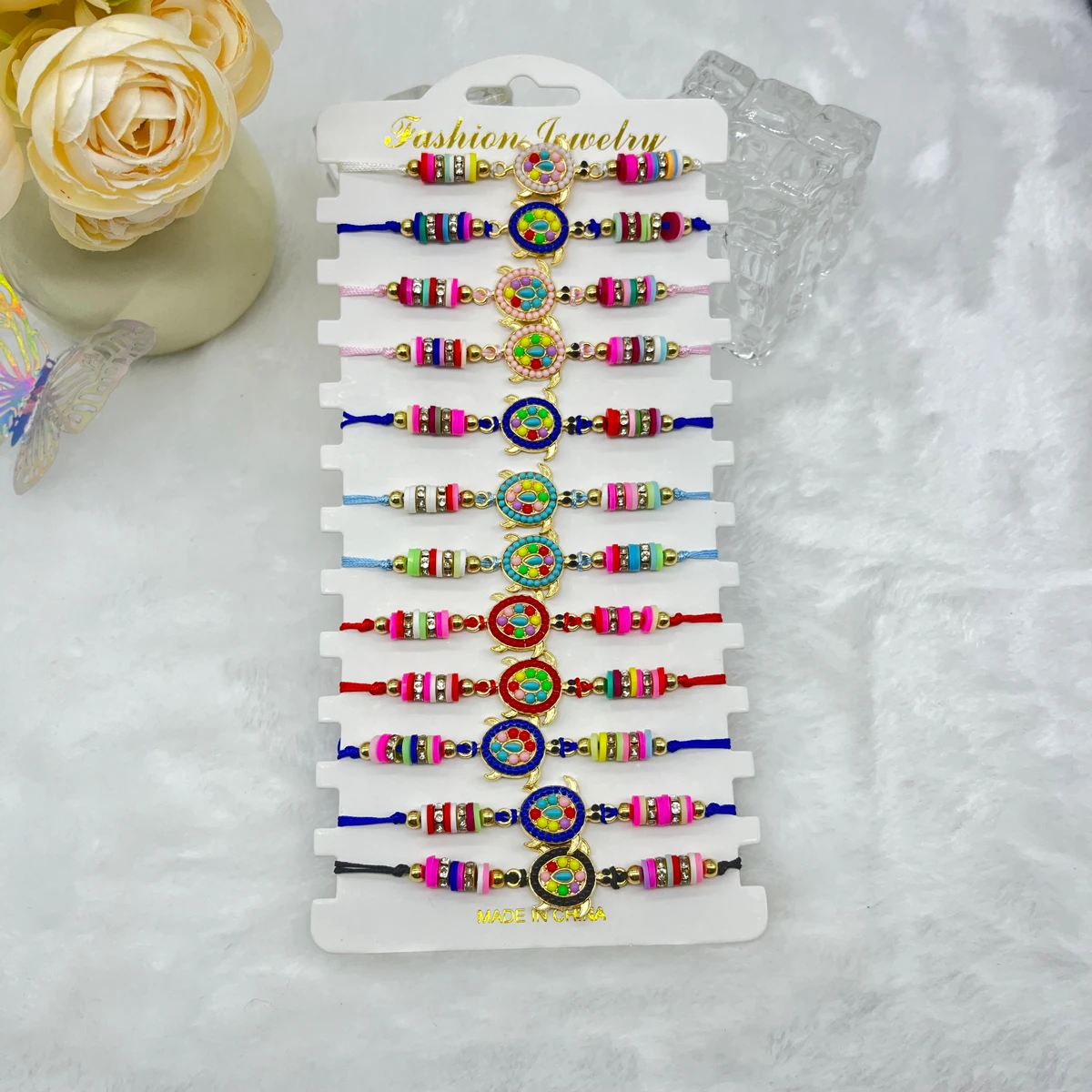 12pcs/card stock Bohemian colorful Turtle Friendship Souvenir bracelet