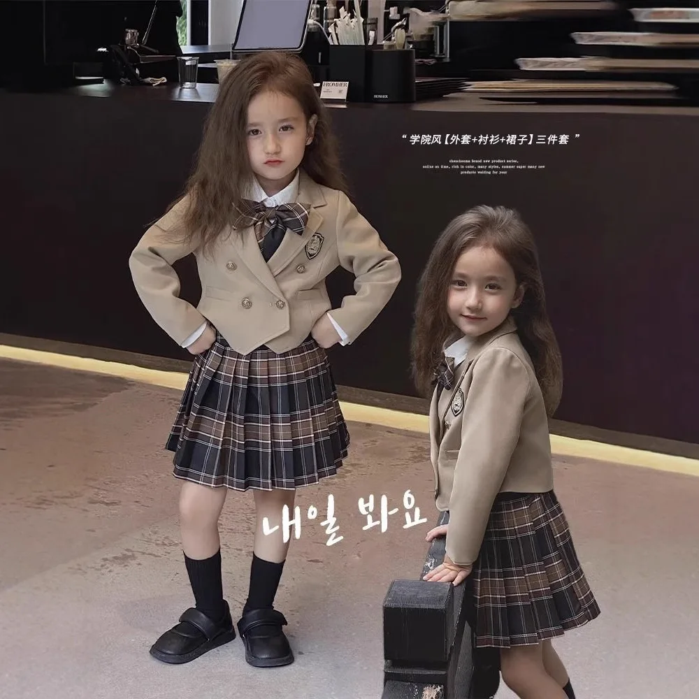 

Giirl Suit Skirt Set for Autumn Loose Jacket +T-Shirt+skirt Shorts for Children Girls Fashionable Suit Trendy Kids Clothes 3Pcs